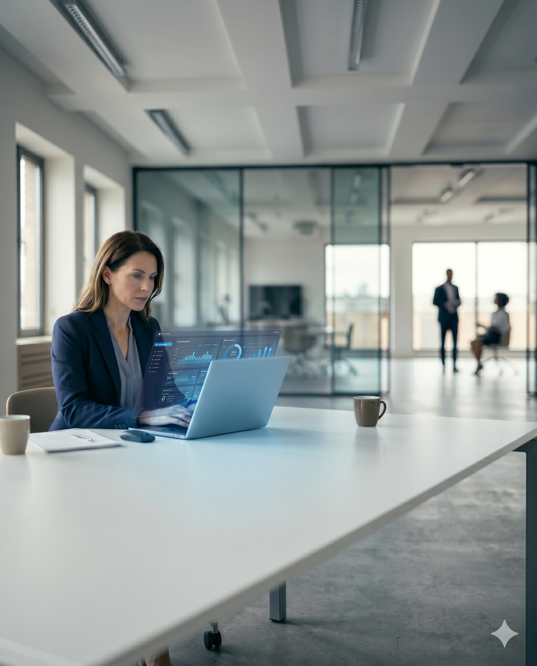 Professional working at a laptop in a modern office
